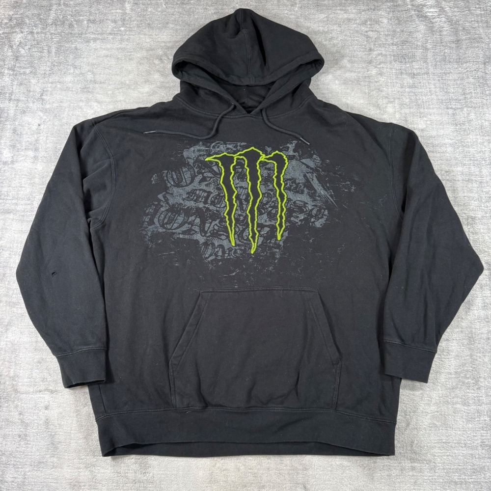 Monster Energy Hoodie Mens 2XL Black Vintage Y2K Sweatshirt Motocross Gothic